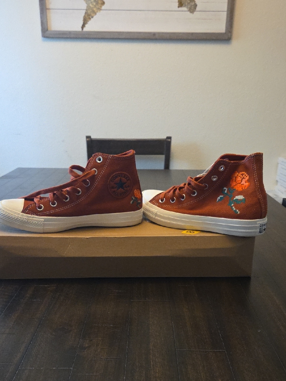 Converse Women's Rust Orange High-Top Sneakers with Floral Embroidery
